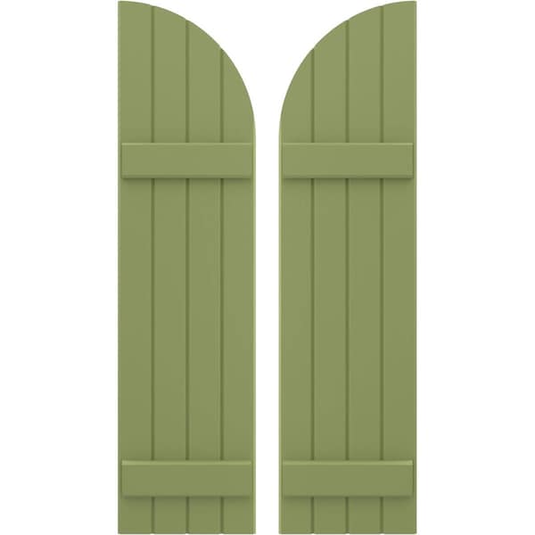 Ekena Millwork Americraft 4-Board (2 Batten) Wood Joined Board-n-Batten Shutters w/ Arch Top, ARW101BQ414X77MGH, PR ARW101BQ414X77MGH - main